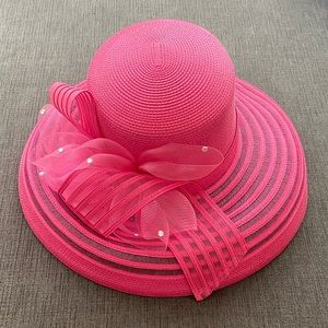 Elegant Bright Pink Women's Dress Hat with Decorative Bow